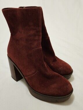 Vince Camuto Maroon Suede Block Heel Ankle Boots Womens Size 6M